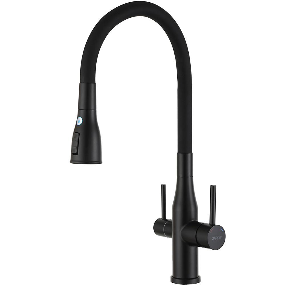 Смеситель для кухни с гибким изливом и подключением фильтра GAPPO G4399-66, черный